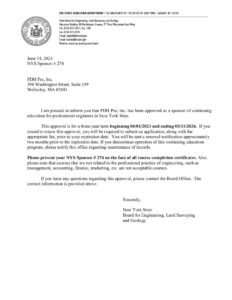 New York Continuing Education Approval Letter