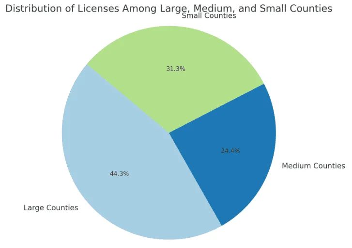 Distribution of professional engineer licenses by county size