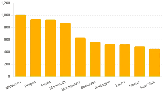 Top 10 Counties by Number of License Holders