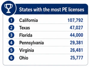 States with Most PE Licenses